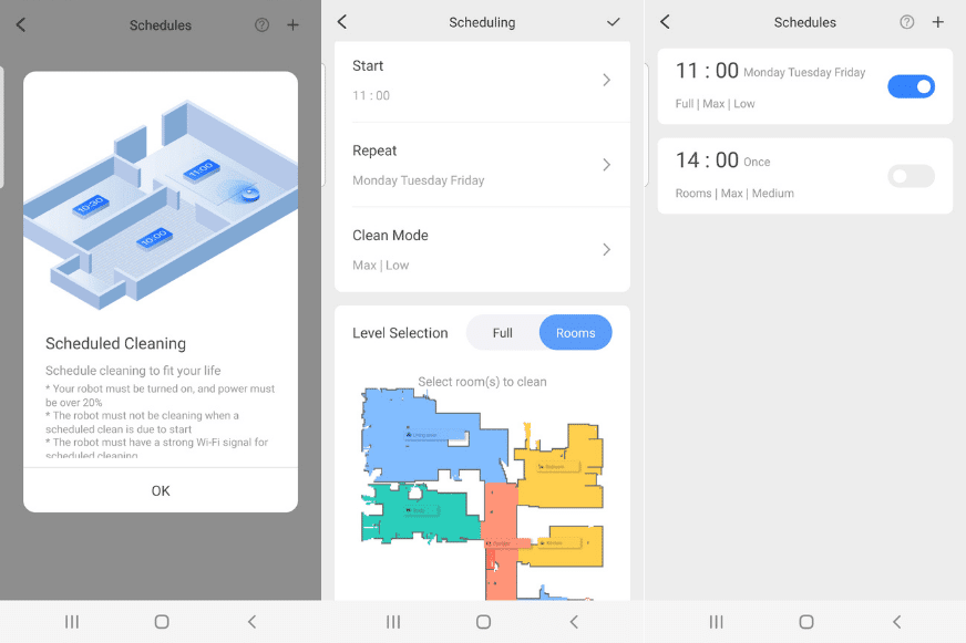 Ein Timer für die Wohnungsreinigung wird in einer Saugroboter-App definiert.